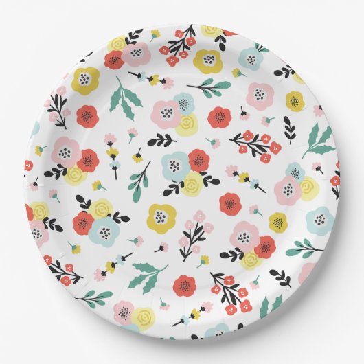 Butterfly And Floral Pattern  ペーパープレート (正面)