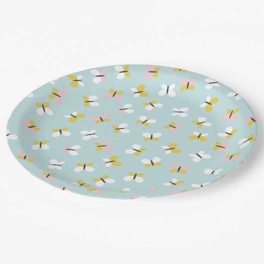 Butterfly And Floral Pattern ペーパープレート (アングル)