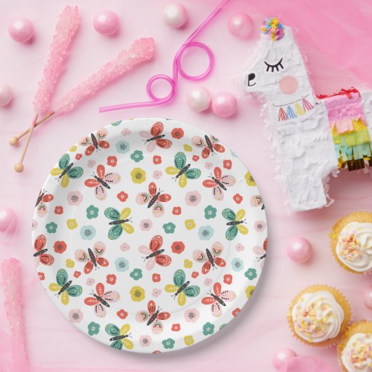 Butterfly And Floral Pattern  ペーパープレート (パーティー)