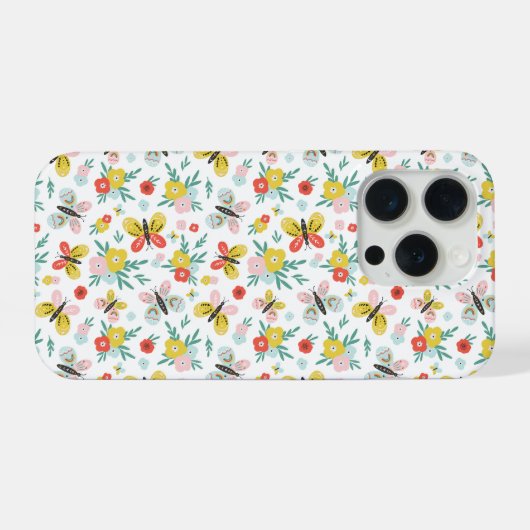Butterfly And Floral Pattern  iPhoneケース (裏面横)