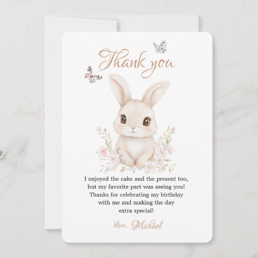 Butterfly and Floral Petals Pink or Beige Statione サンキューカード (正面)