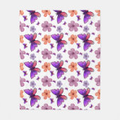 Butterfly and flowers pattern  フリースブランケット (正面)