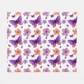 Butterfly and flowers pattern  フリースブランケット (正面(横))