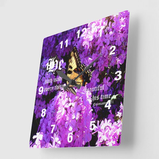 Butterfly and Phlox with Ecclesiastes 3:11 スクエア壁時計 (傾斜)