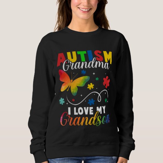 Butterfly Autism Grandma I Love My Grandson Awaren スウェットシャツ (正面)