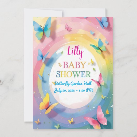Butterfly Baby Girl Shower Invitation 招待状 (正面)