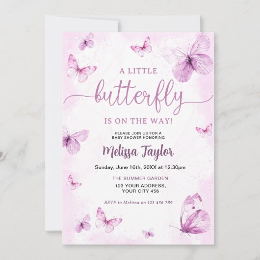 Butterfly Baby Shower 招待状 (正面)