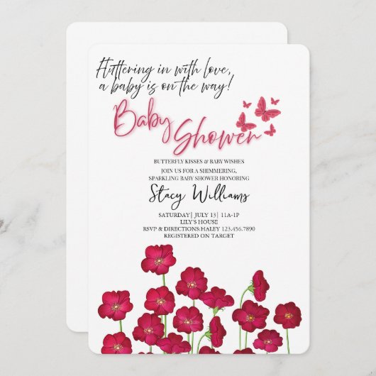 Butterfly Baby Shower 招待状 (正面/裏面)