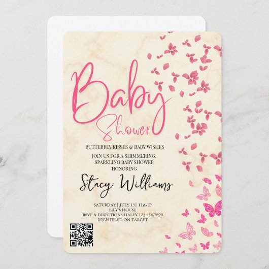 Butterfly Baby Shower 招待状 (正面/裏面)