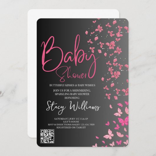 Butterfly Baby Shower 招待状 (正面/裏面)