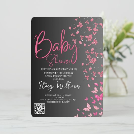 Butterfly Baby Shower 招待状 (スタンド正面)