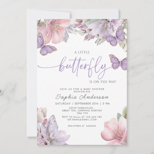 Butterfly Baby Shower  招待状 (正面)