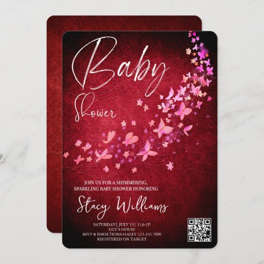 Butterfly Baby Shower 招待状 (正面/裏面)