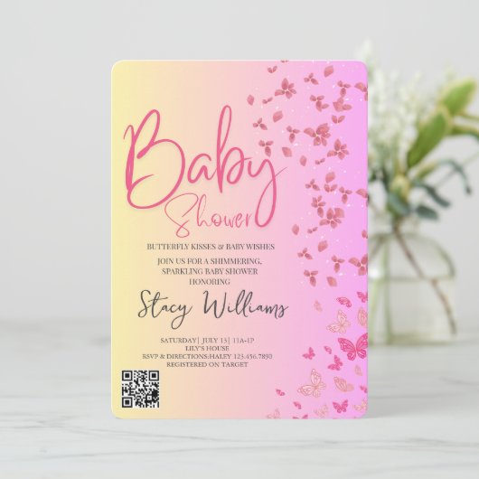 Butterfly Baby Shower 招待状 (スタンド正面)