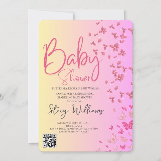 Butterfly Baby Shower 招待状 (正面)