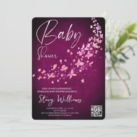 Butterfly Baby Shower 招待状 (スタンド正面)