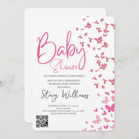 Butterfly Baby Shower 招待状 (正面/裏面)