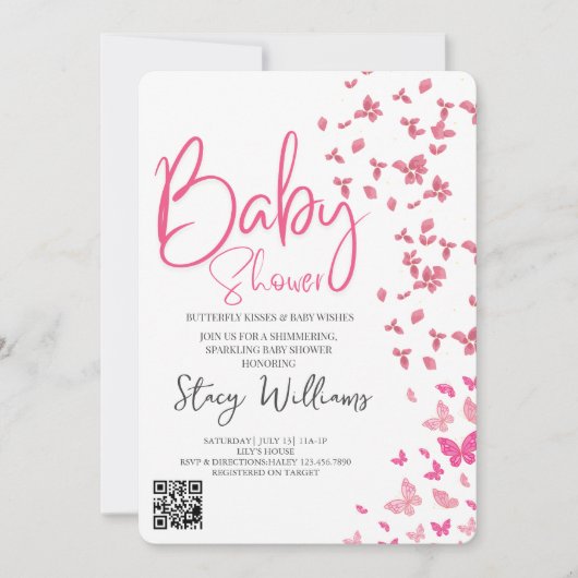 Butterfly Baby Shower 招待状 (正面)