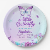 Butterfly Baby Shower Girl | Pink & Lavender flora ペーパープレート (正面)