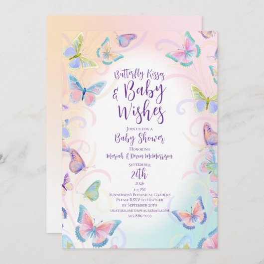 Butterfly Baby Shower Invitation 招待状 (正面/裏面)