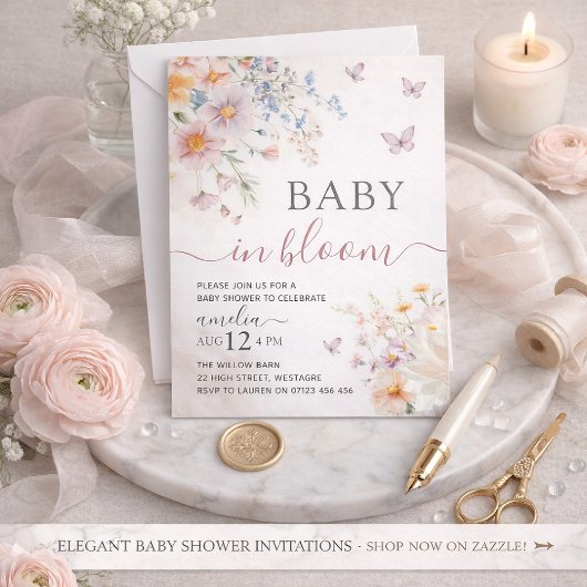 Butterfly Baby Shower Invitation Girl 招待状