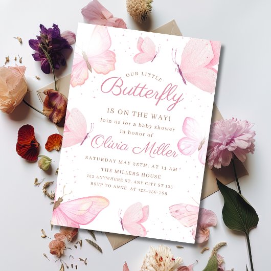 Butterfly Baby Shower Invitation, Girl Baby Shower 招待状