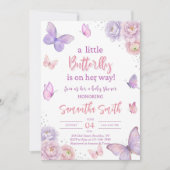 Butterfly Baby Shower Invitation, Pink Purple 招待状 (正面)