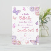 Butterfly Baby Shower Invitation, Pink Purple 招待状 (スタンド正面)