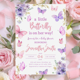 Butterfly Baby Shower Invitation, Pink Purple  招待状