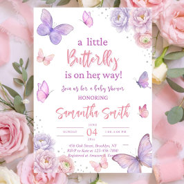 Butterfly Baby Shower Invitation, Pink Purple  招待状