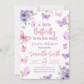 Butterfly Baby Shower Invitation, Pink Purple  招待状 (正面)