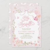 Butterfly Baby Sprinkle Floral Girl Baby Shower 招待状 (正面/裏面)