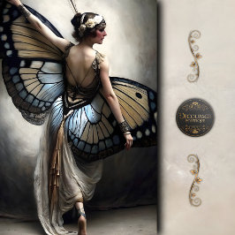 Butterfly Ballerina in Cream and Blue Decoupage 薄葉紙