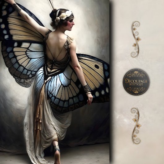 Butterfly Ballerina in Cream and Blue Decoupage 薄葉紙