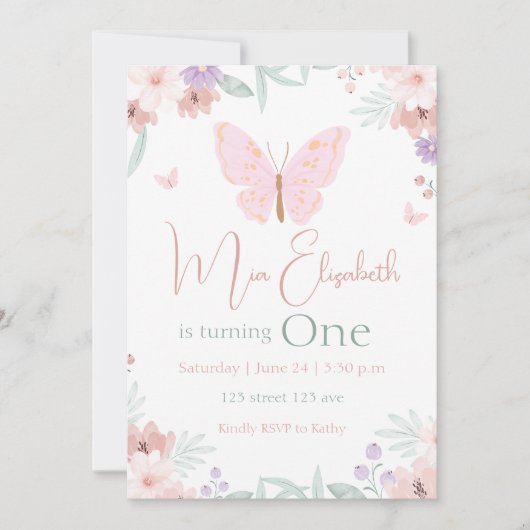 Butterfly Birthday 招待状 (正面)