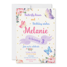 Butterfly Birthday Invitation Floral Party invite