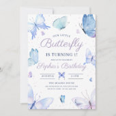 Butterfly Birthday Invite, Girls Butterflies Party 招待状 (正面)