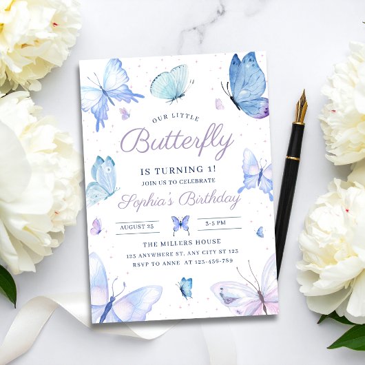 Butterfly Birthday Invite, Girls Butterflies Party 招待状