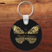 Butterfly black gold elegant name script キーホルダー (正面)