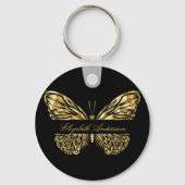 Butterfly black gold elegant name script キーホルダー (裏面)