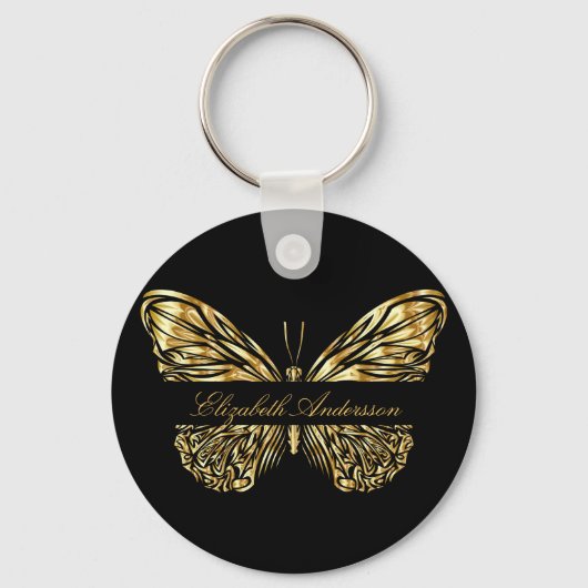Butterfly black gold elegant name script キーホルダー (裏面)