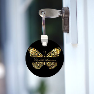 Butterfly black gold elegant name script キーホルダー