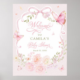 Butterfly Blush Bloom Girl Baby Shower Welcome  ポスター