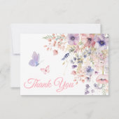 Butterfly Blush Pink Purple Wildflower サンキューカード (正面)