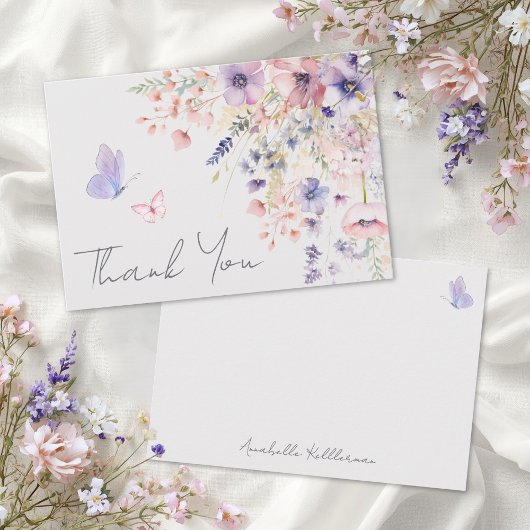 Butterfly Blush Pink Purple Wildflower サンキューカード