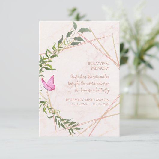 Butterfly Botanical Funeral Loved One Deceased 招待状 (スタンド正面)