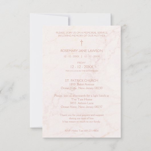 Butterfly Botanical Funeral Loved One Deceased 招待状 (裏面)