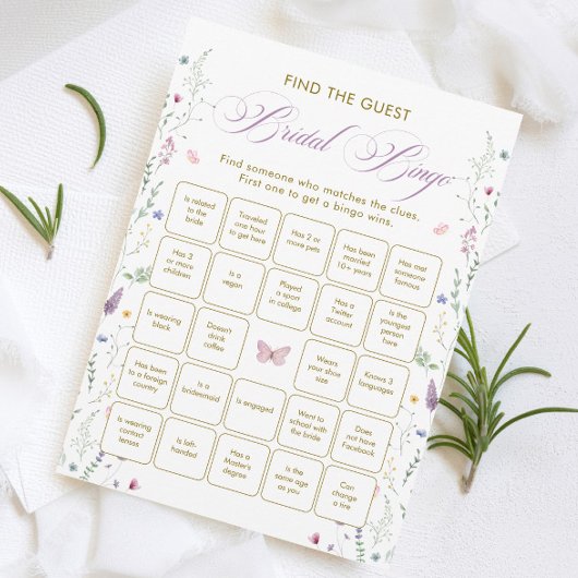 Butterfly Bridal Shower Find the Guest Bingo Game  招待状