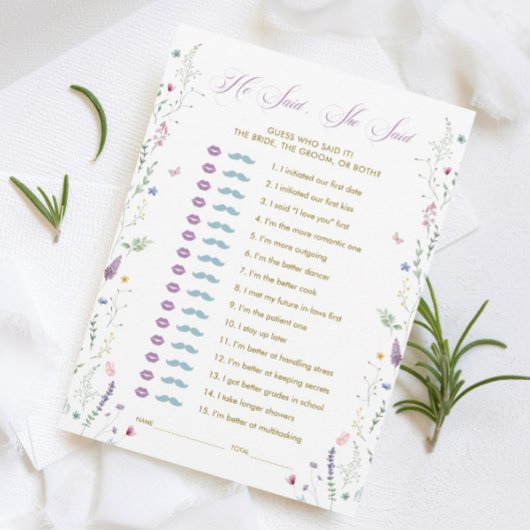 Butterfly Bridal Shower He Said She Said Game Card 招待状