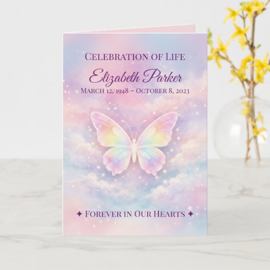 Butterfly Celebration of Life Funeral Program カード (黄色い花)